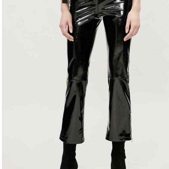 Maje Paveli Black Zipped Cuff High Rise Vinyl Cropped Trousers EUR 40 US 10 - Picture 2 of 11